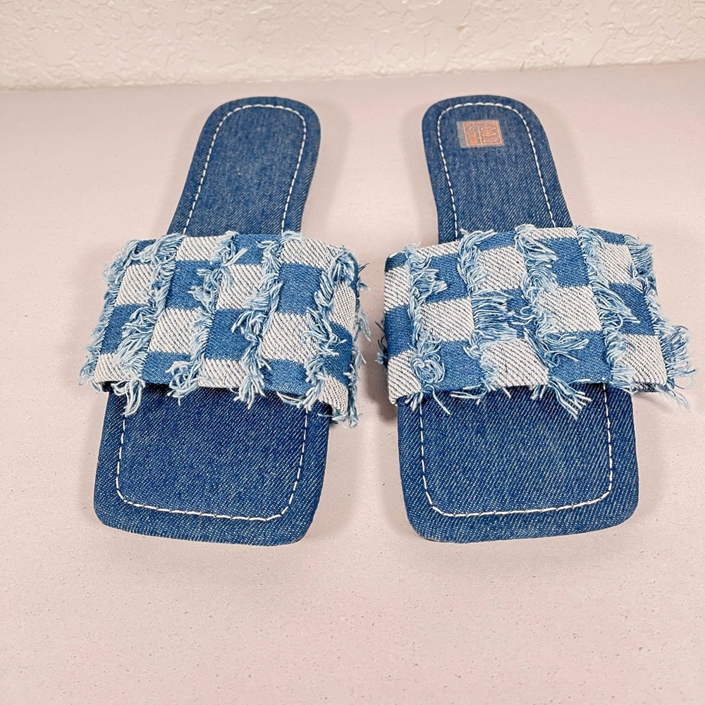 2 Pair Of Slide Sandals Denim & Orange - Picture 2 of 13